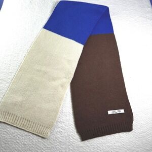 ❌SOLD❌Color Block Wool Scarf Handmade Brown Beige Blue Winter‎ Knitwear Preppy